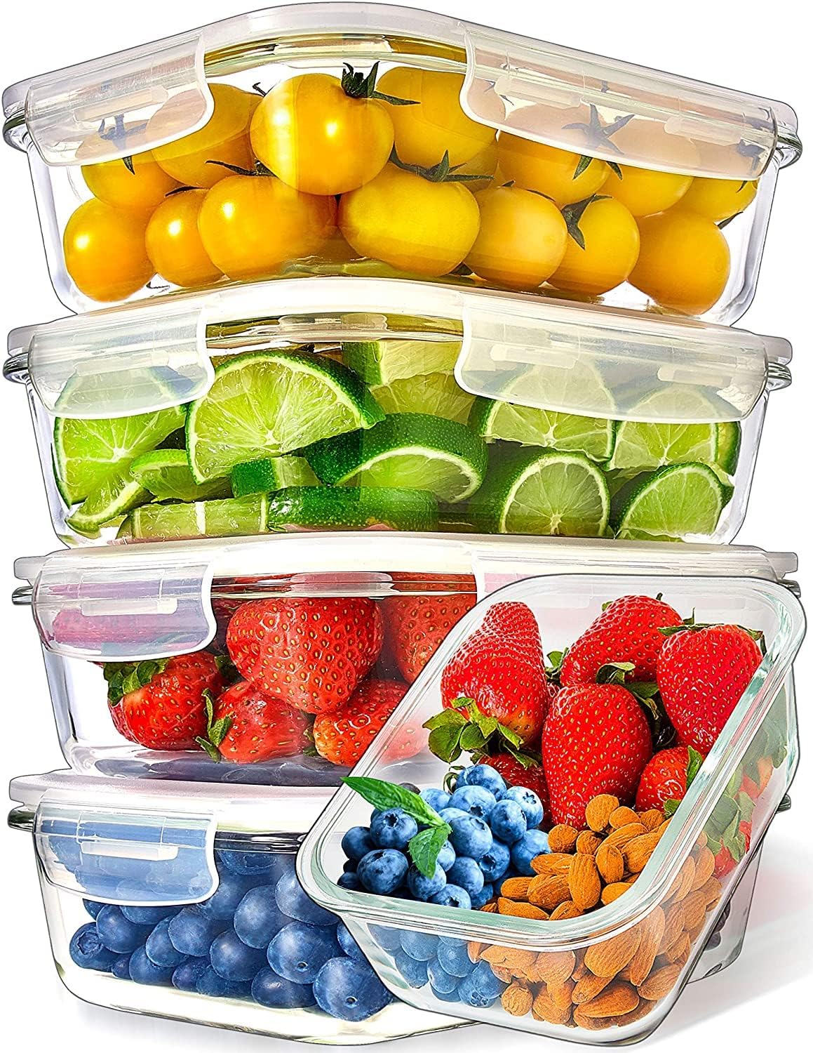 Glass Food Storage Containers [5 x 1000 ml] - Hermetic Glass Storage Box with Lids - Food Storage Box Suitable for Dishwasher Freezer Microwave-Zenstoo - F.Z.E
