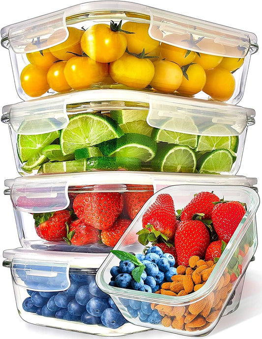 Glass Food Storage Containers [5 x 1000 ml] - Hermetic Glass Storage Box with Lids - Food Storage Box Suitable for Dishwasher Freezer Microwave-Zenstoo - F.Z.E